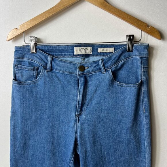 Logo Lori Goldstein straight blue jeans raw hem women’s size 10 - Picture 3 of 8